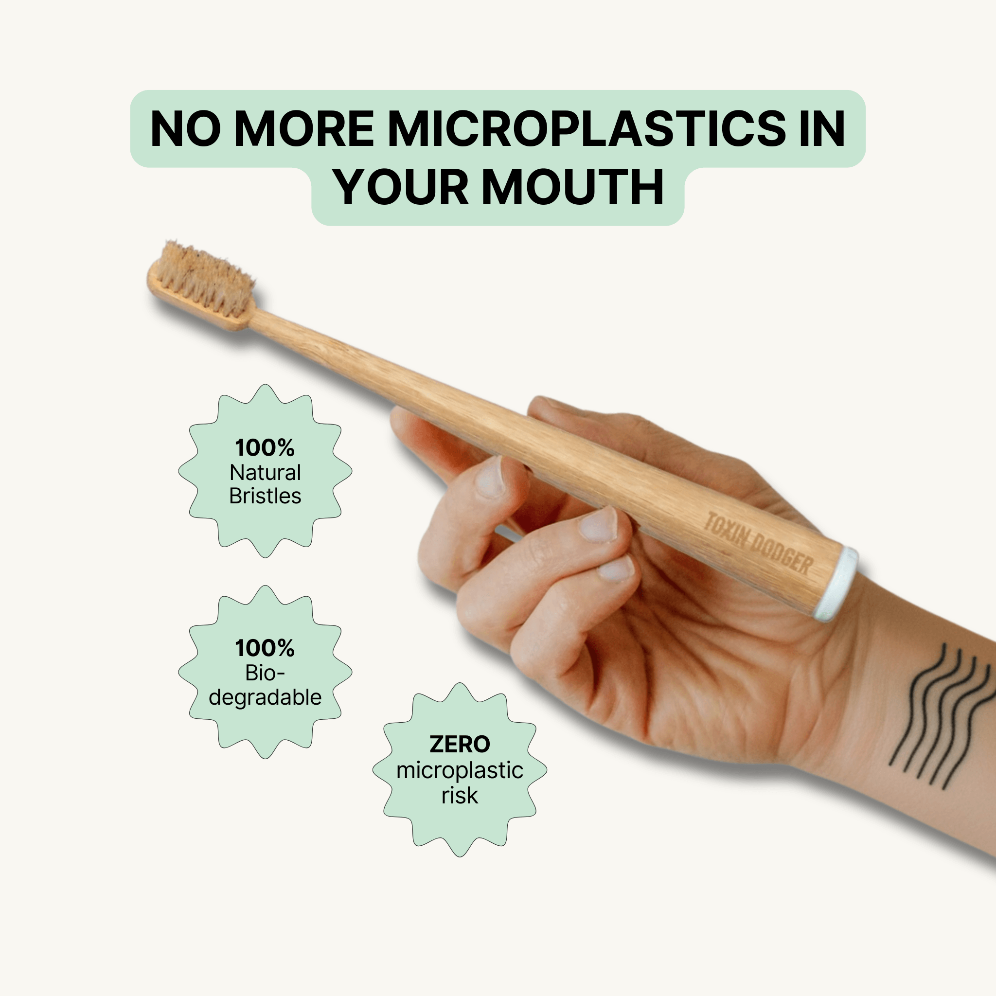 Boar or Horse Bristle and Bamboo Toothbrush - Plastic Free Toothbrush - 4 Pack