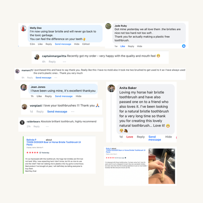 TOXIN DODGER Boar or Horse Bristle Toothbrush (4 Pack)