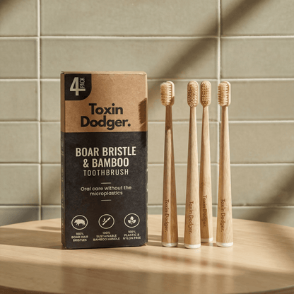 TOXIN DODGER Boar or Horse Bristle Toothbrush (4 Pack)
