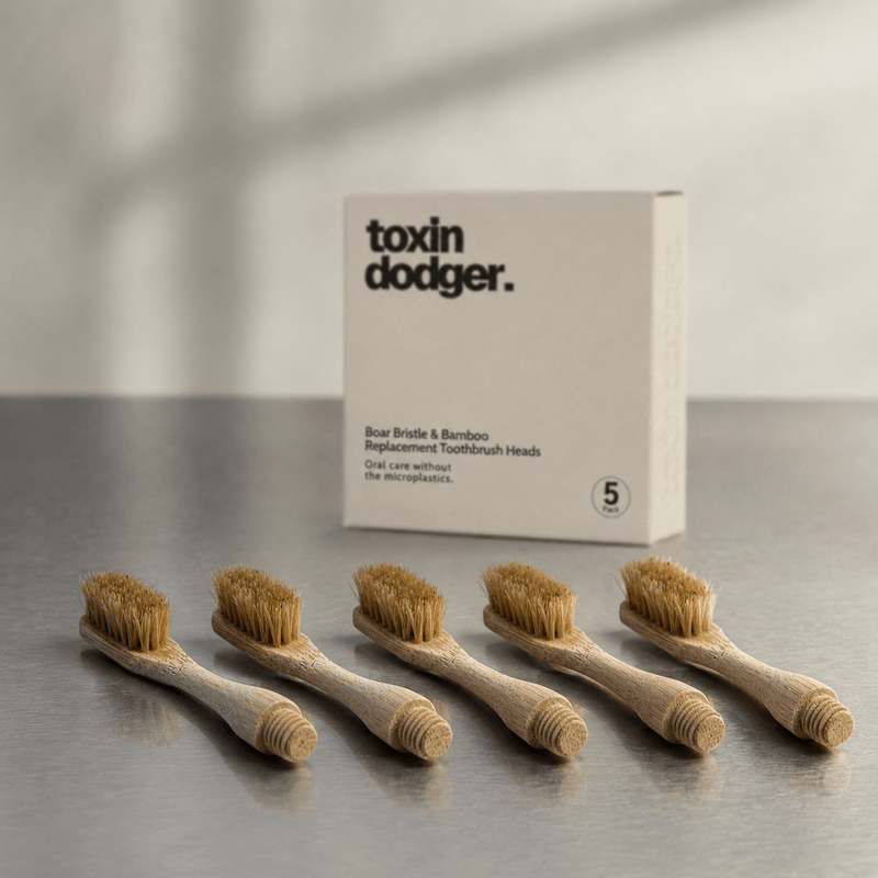 Replacement Heads for Toxin Dodger Natural Bristle Toothbrush System (5-pack)
