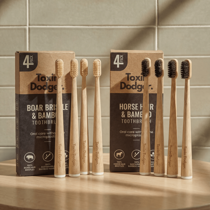 TOXIN DODGER Boar or Horse Bristle Toothbrush (4 Pack)